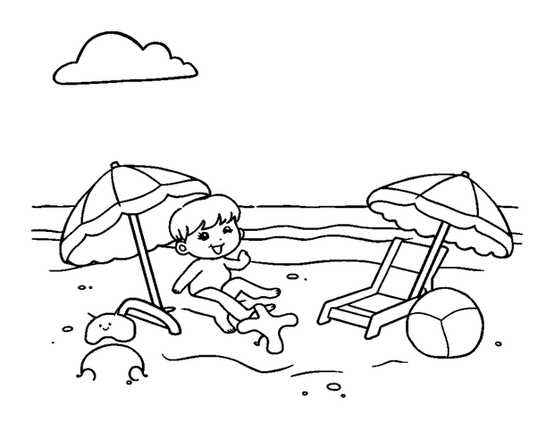 Beach Day colouring page — free printable for kids