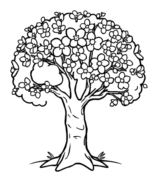 Blossom Tree colouring page — free printable for kids