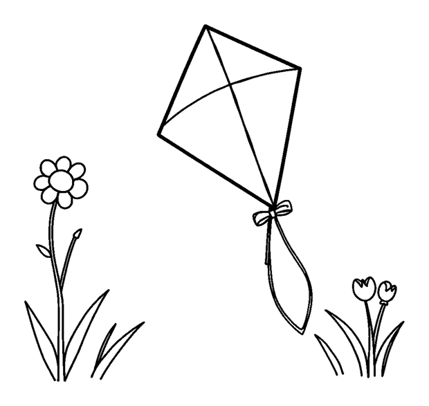Kite In Spring colouring page — free printable for kids