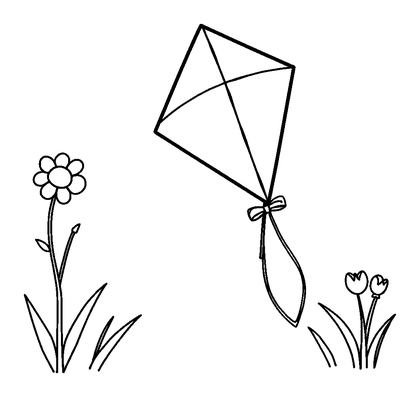 Kite In Spring Colouring Page (Kids, Bold & Easy)