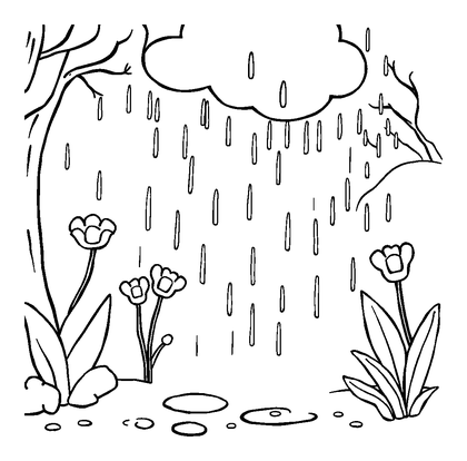 Rainy Spring Day Colouring Page (Kids, Bold & Easy)