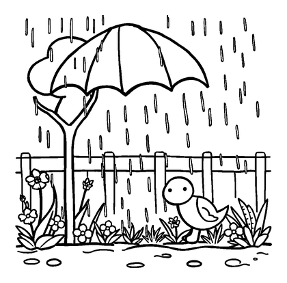 Rainy Spring Day Colouring Page (Kids, Standard)