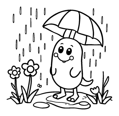 Rainy Spring Day Colouring Page (Toddler, Bold & Easy)