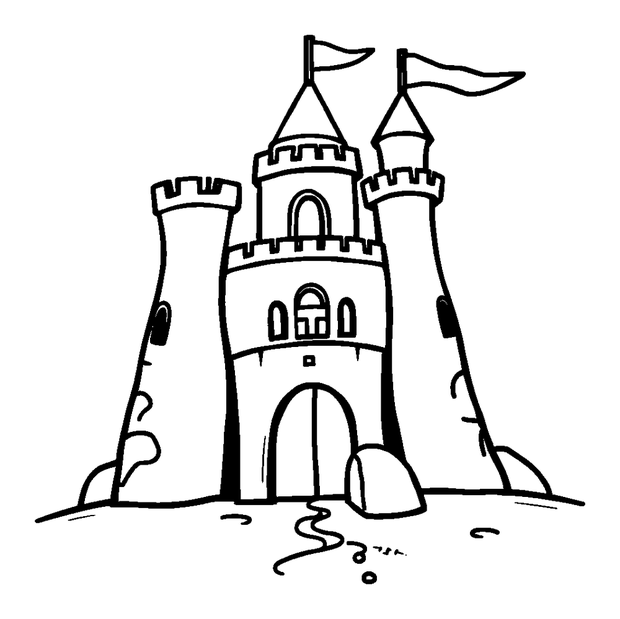 Sandcastle colouring page — free printable for kids