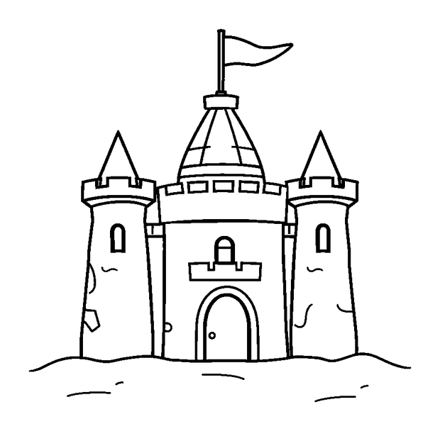 Sandcastle colouring page — free printable for toddlers