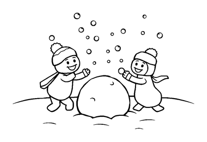 Snowball Fight Colouring Page (Kids, Bold & Easy)