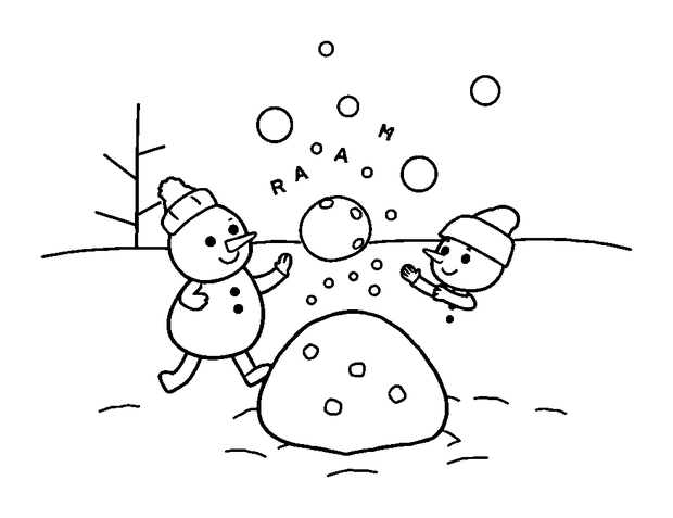 Snowball Fight colouring page — free printable for kids