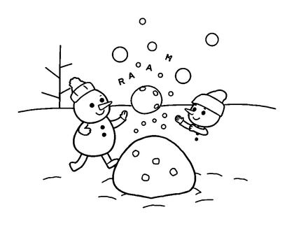 Snowball Fight Colouring Page (Kids, Standard)