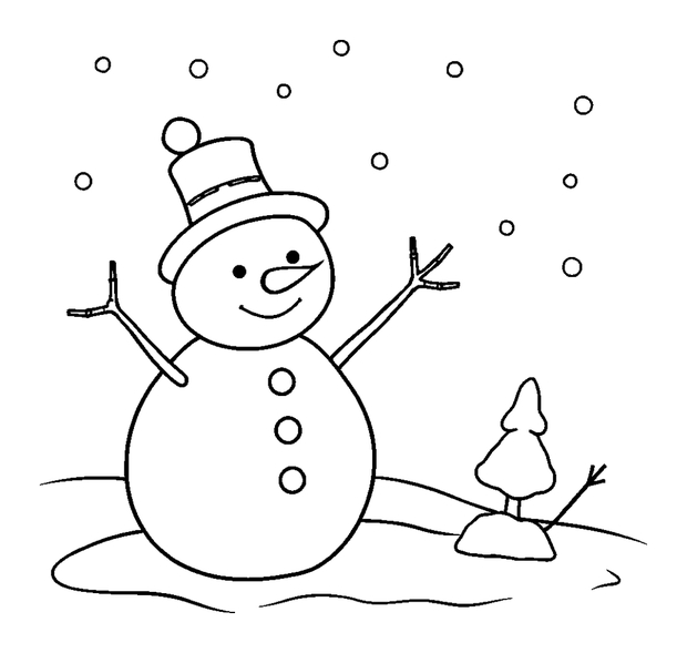 Snowman Scene colouring page — free printable for kids