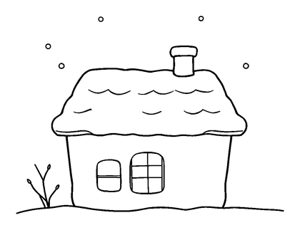 Snowy Rooftop Colouring Page (Kids, Bold & Easy)