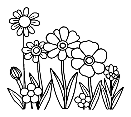 Spring Flowers Colouring Page (Kids, Bold & Easy)