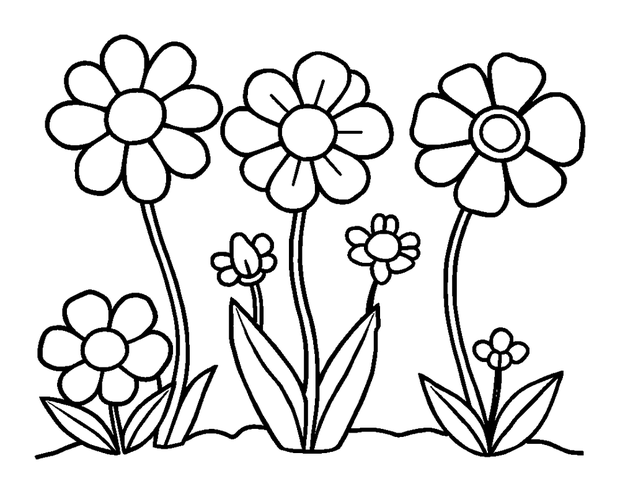 Spring Flowers colouring page — free printable for kids