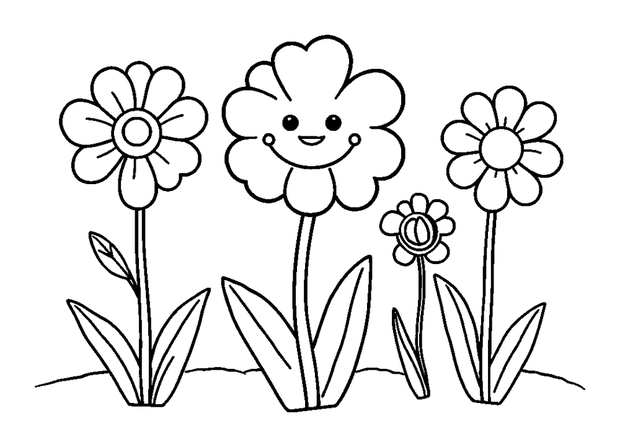 Spring Flowers colouring page — free printable for toddlers
