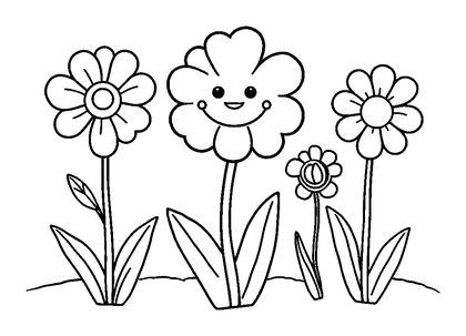 Spring Flowers Colouring Page (Toddler, Bold & Easy)