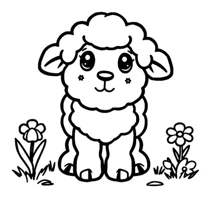 Spring Lamb Colouring Page (Kids, Bold & Easy)