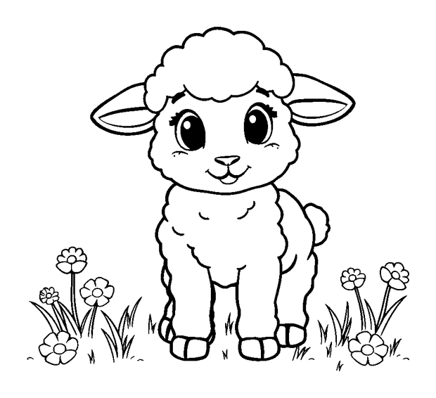 Spring Lamb colouring page — free printable for kids