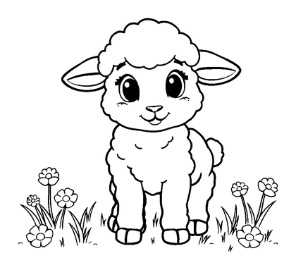Spring Lamb Colouring Page (Kids, Standard)