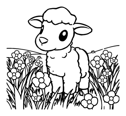 Spring Lambs Field Colouring Page (Kids, Standard)