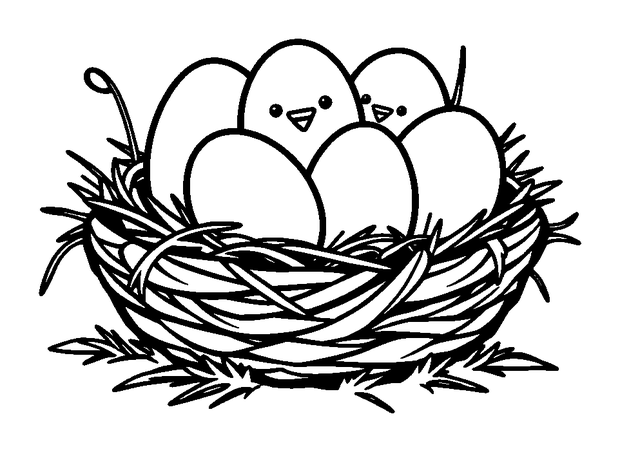Spring Nest Eggs colouring page — free printable for kids
