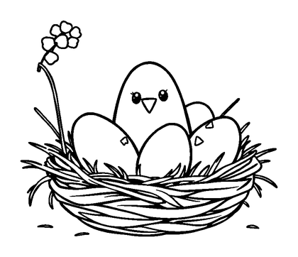 Spring Nest Eggs Colouring Page (Toddler, Bold & Easy)