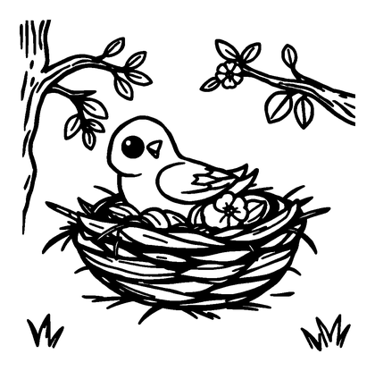 Spring Nest Colouring Page (Kids, Standard)