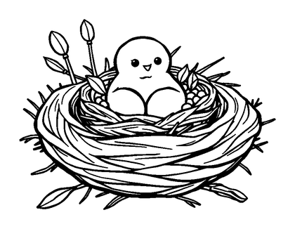 Spring Nest Colouring Page (Toddler, Bold & Easy)