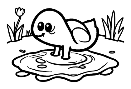 Spring Puddle Colouring Page (Kids, Bold & Easy)
