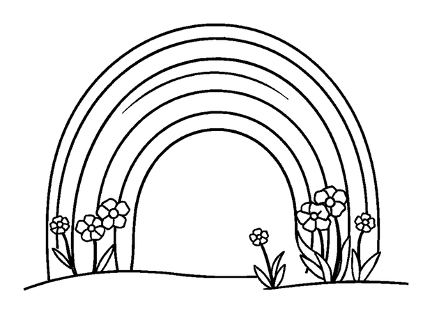 Spring Rainbow colouring page — free printable for kids