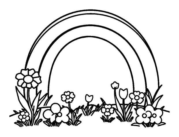 Spring Rainbow colouring page — free printable for kids