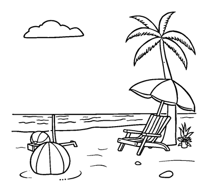 Summer Beach Colouring Page (Kids, Bold & Easy)