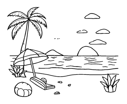 Summer Beach Colouring Page (Kids, Standard)