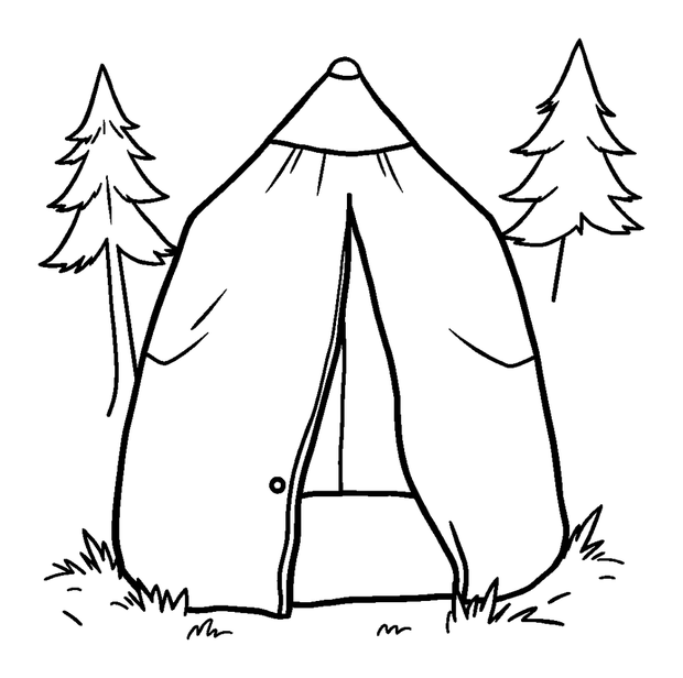 Summer Camping Tent colouring page — free printable for toddlers