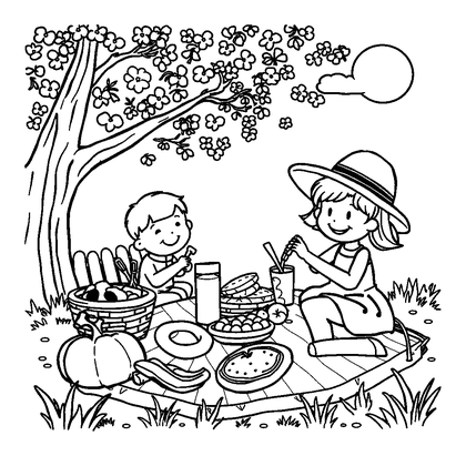 Summer Picnic Colouring Page (Kids, Bold & Easy)