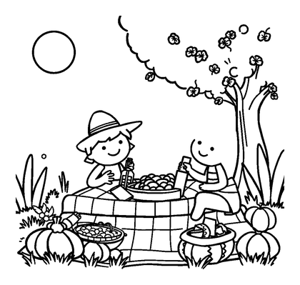 Summer Picnic Colouring Page (Kids, Standard)