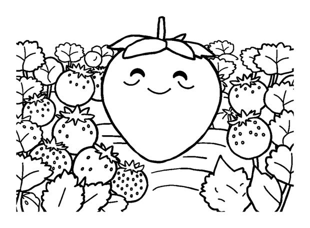 Summer Strawberry Patch colouring page — free printable for toddlers