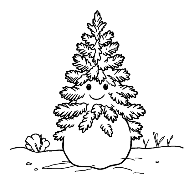 Winter Evergreen Frost colouring page — free printable for toddlers