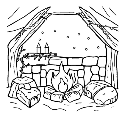 Winter Fireside Colouring Page (Toddler, Bold & Easy)