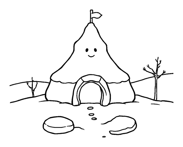 Winter Snow Fort colouring page — free printable for toddlers