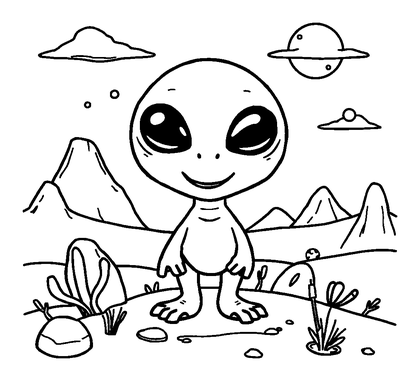 Alien Landscape Colouring Page (Kids, Bold & Easy)