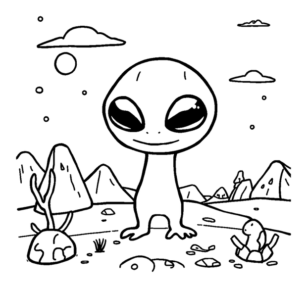 Alien Landscape colouring page — free printable for kids