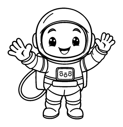 Astronaut Waving Colouring Page (Kids, Bold & Easy)