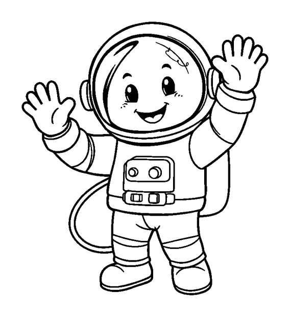 Astronaut Waving colouring page — free printable for kids