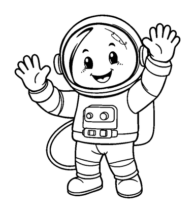 Astronaut Waving Colouring Page (Kids, Standard)