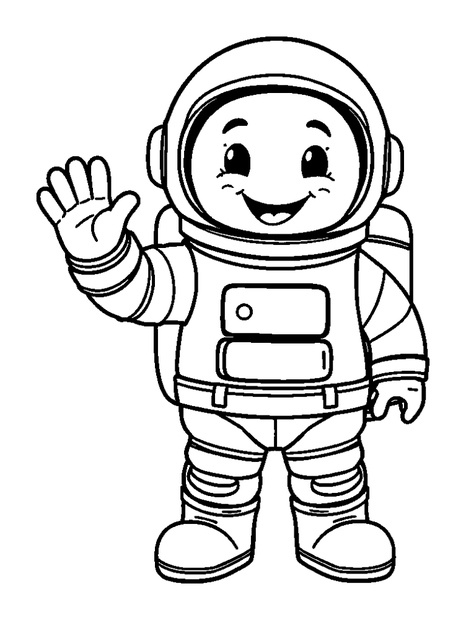 Astronaut Waving colouring page — free printable for toddlers