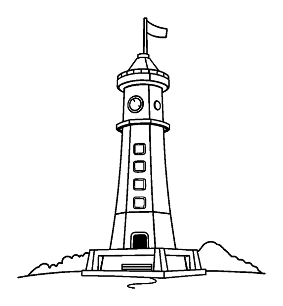 Launch Tower colouring page — free printable for kids