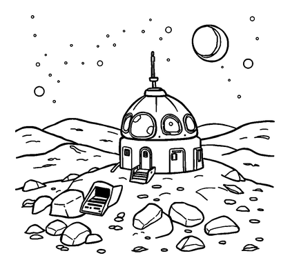 Moon Base Colouring Page (Kids, Bold & Easy)