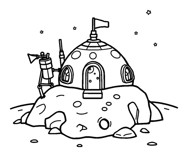 Moon Base colouring page — free printable for kids
