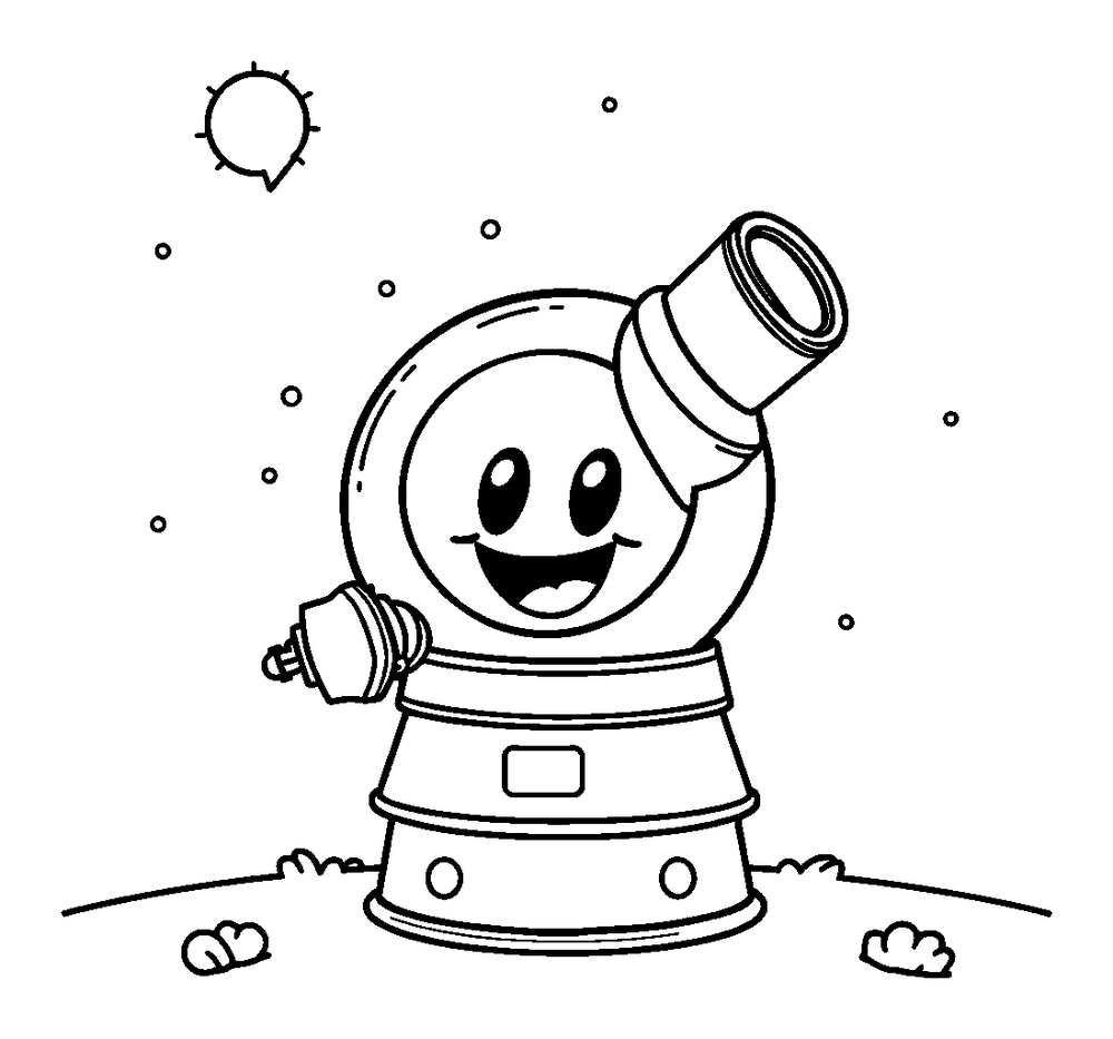 Observatory colouring page — free printable for toddlers