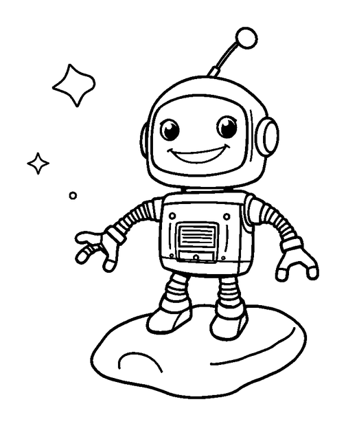 Robot On The Moon colouring page — free printable for kids