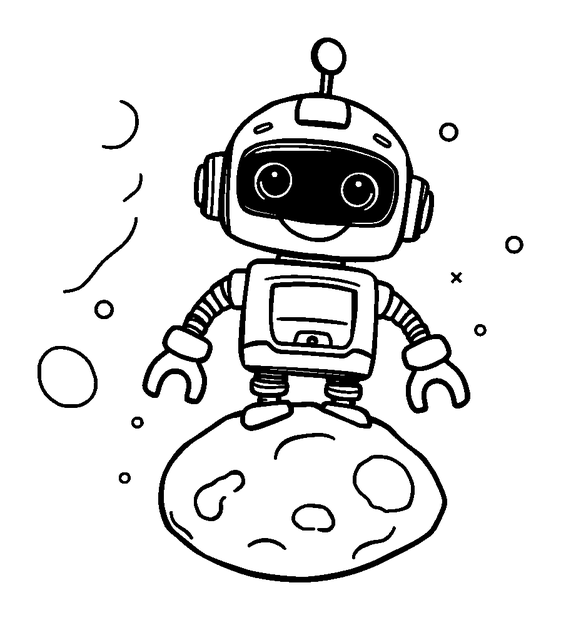 Robot On The Moon colouring page — free printable for kids